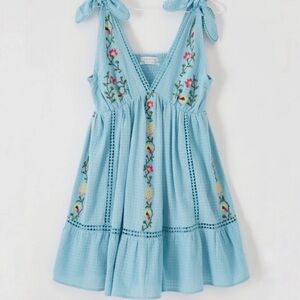 Urban Outfitters Light Blue Embroidered Mini Dress